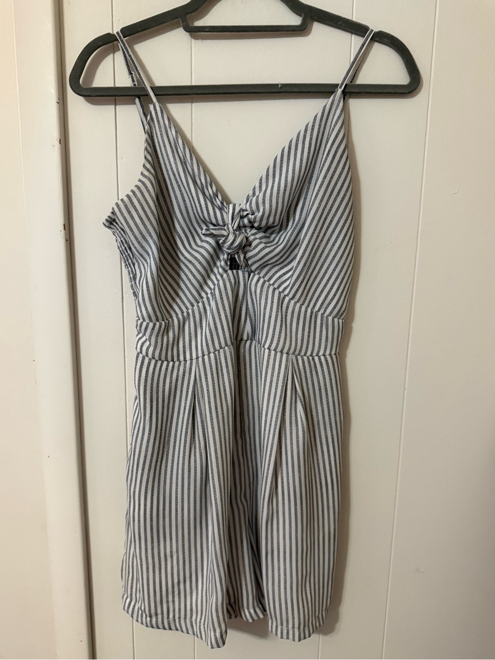 Japna Navy and White Striped Tie-Front Romper